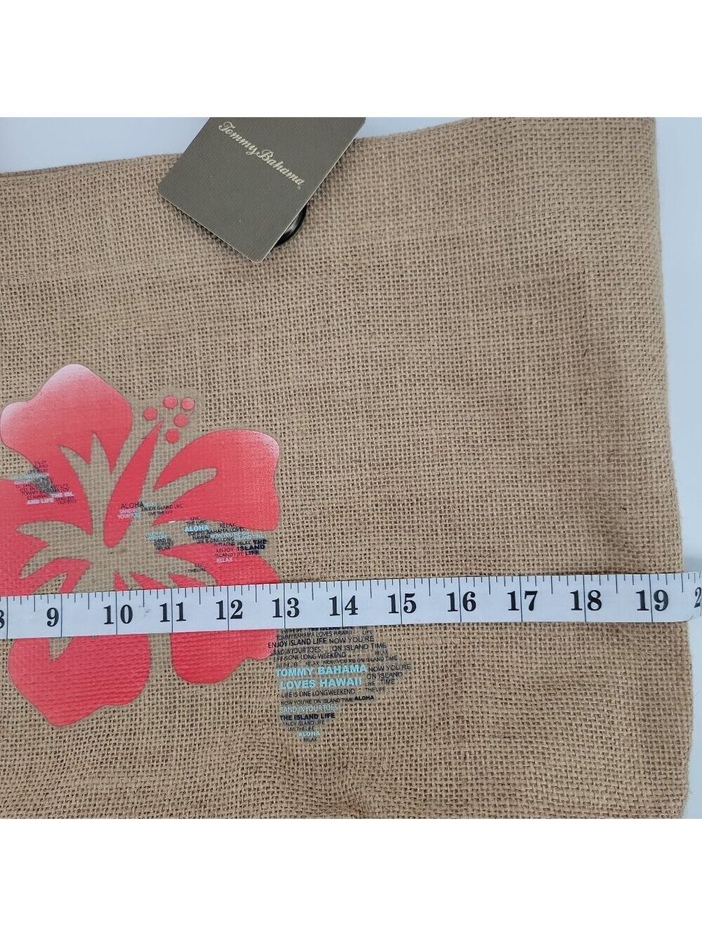 Tommy Bahama Hawaiian Hibiscus Jute Beach Tote Bag NWT Island Vacation Bag - Picture 10 of 12